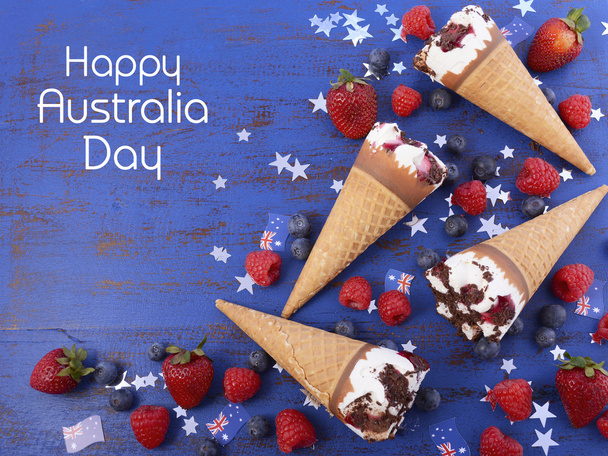 Happy Ημέρα της Αυστραλίας κόμμα χωνάκια παγωτού. - Φωτογραφία, εικόνα