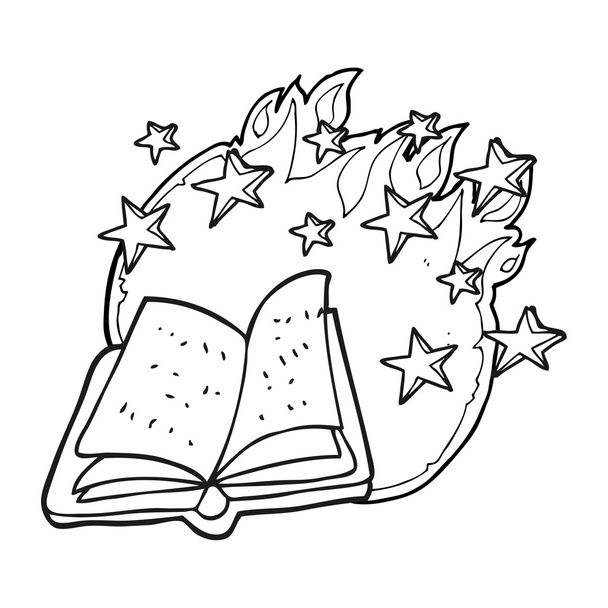 zwart-wit cartoon magische spreuk boek - Vector, afbeelding