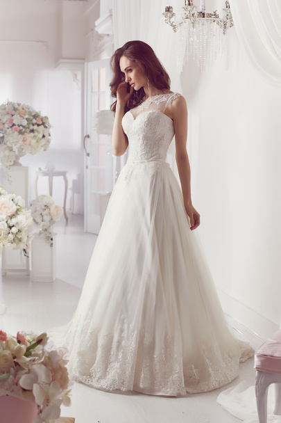 The beautiful woman posing in a wedding dress - Фото, изображение