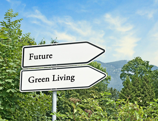 Señales de tráfico hacia la vida futura y verde
 - Foto, Imagen