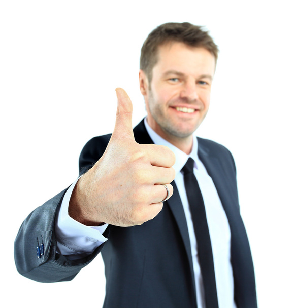 Happy business man going thumbs up, isolated on white - Fotografie, Obrázek