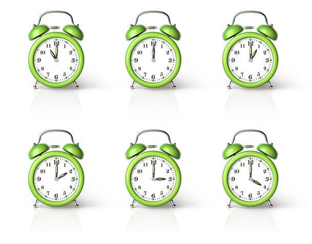 Reloj despertador verde sonando
 - Foto, imagen