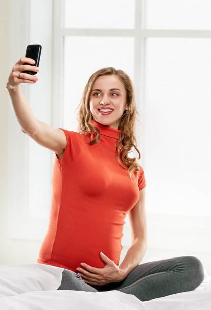 selfie pregnant woman - Foto, Imagem