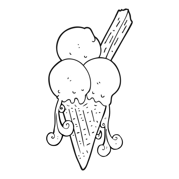 black and white cartoon ice cream cone - Wektor, obraz