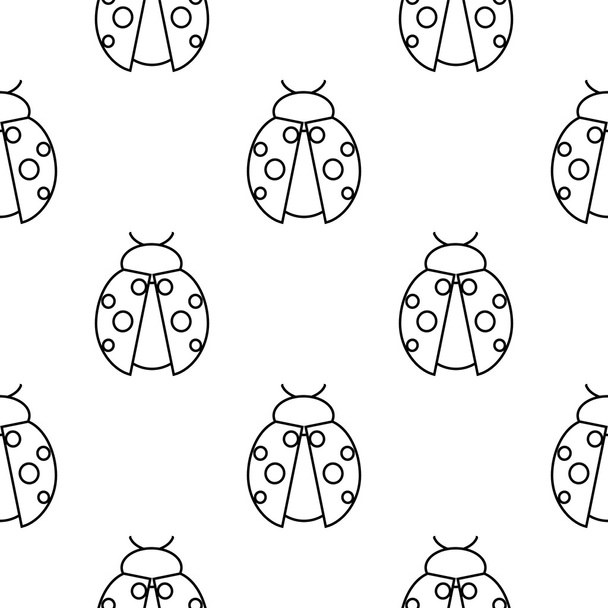Seamless vector pattern with insects, symmetrical  black and white background with ladybugs - Vektor, obrázek