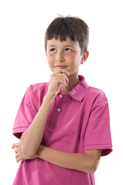 Thoughtful boy with pink clothes - Foto, Imagem