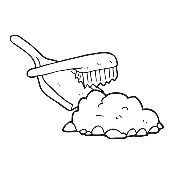 black and white cartoon dust pan and brush sweeping - Vector, Image