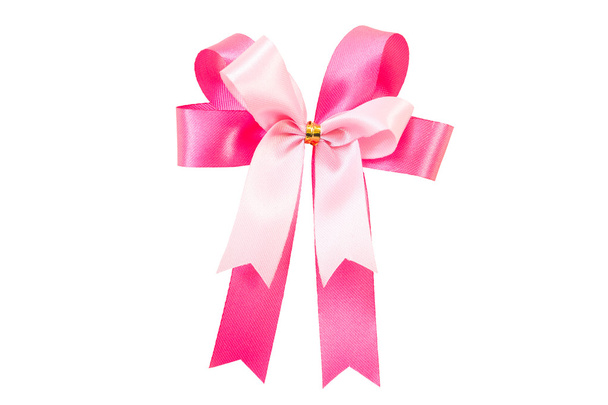 Pink ribbon bow and white gift box isolate on white - Photo, Image
