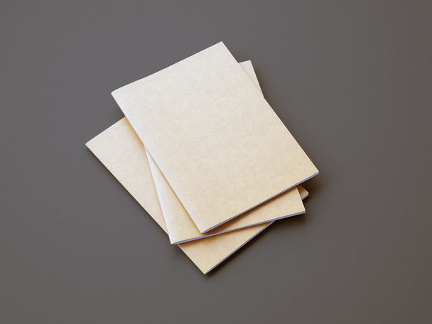 Set of golden color notebooks on the gray background. 3d render - Фото, изображение