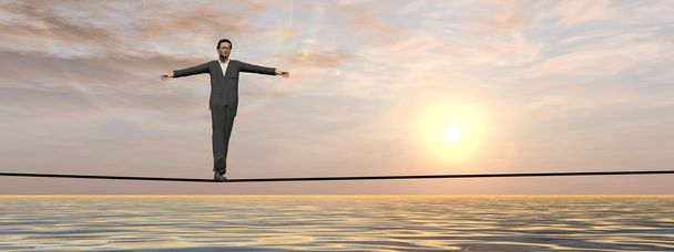 businessman in crisis walking on rope - Photo, Image