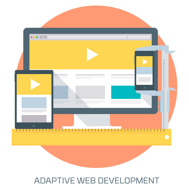 Adaptív Webfejlesztés téma lapos stílusú, minimális, elegáns colo - Vektor, kép