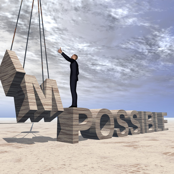 man standing over  impossible text - Photo, Image