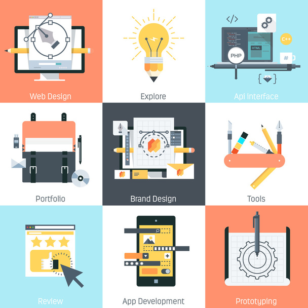 Design and development theme, flat style, colorful, vector icon  - Vector, Image
