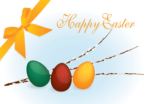 Colorful easter eggs and branch of willow - Vector, imagen