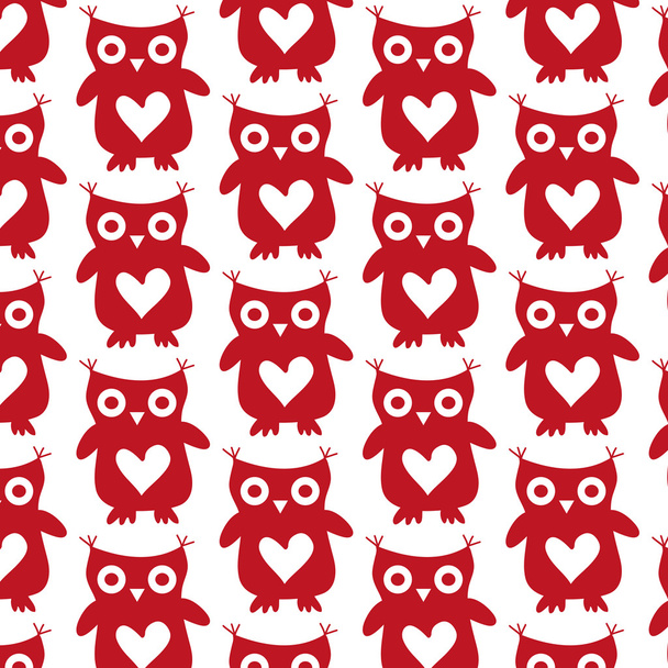 Cute owl red silhouette seamless pattern on a white background - Vektor, kép