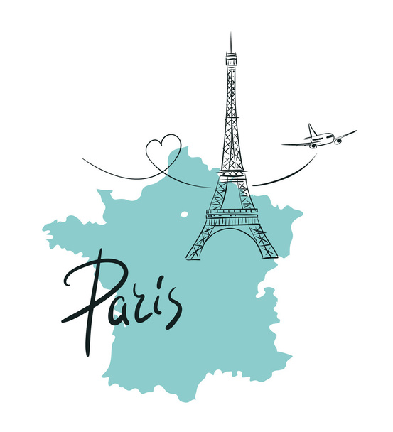 Ilustración dibujada a mano con torre Eiffel. París.
 - Vector, imagen