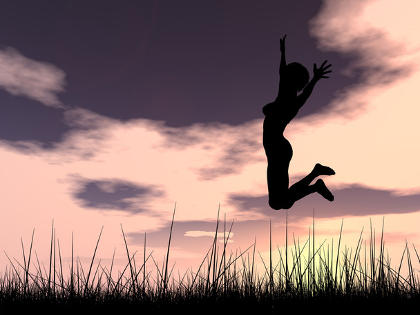 woman  silhouette jumping - Photo, Image