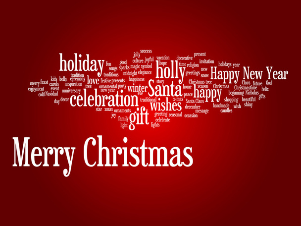 Merry Christmas word cloud op rode achtergrond - Foto, afbeelding