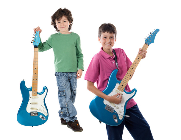 dvě děti drobet elektrická kytara - Fotografie, Obrázek