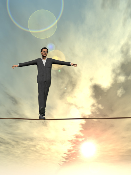 zakenman in crisis lopen op touw - Foto, afbeelding