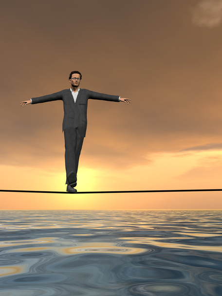 hombre de negocios en crisis caminando sobre cuerda
 - Foto, Imagen