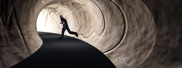 business man on  dark road tunnel - Photo, Image