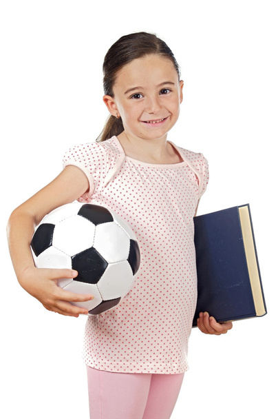 Дівчина з футбольним м'ячем і книгою
 - Фото, зображення