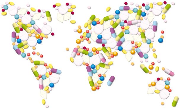 İlaç Pills Küresel Ticaret - Vektör, Görsel