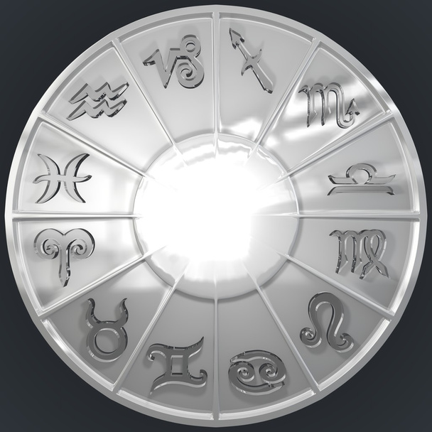 It's a 3D render of Silver Disk with Glassy Zodiac Signs with high resolution. - Photo, Image