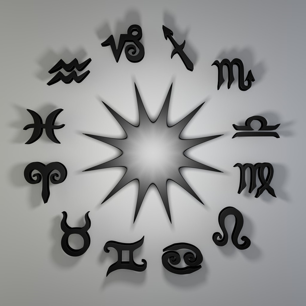 It's a 3D render of Black Star and Zodiac Signs on white background with high resolution. - Photo, Image