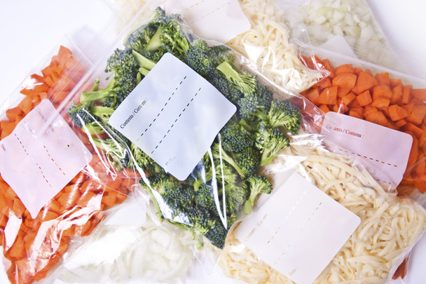 Chopped Vegetables and Cheese in Freezer Bags - Photo, Image