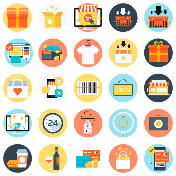 Shopping theme, flat style, colorful, vector icon set - Vector, Image