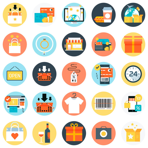 Shopping, flat style, colorful, vector icon set - Vector, Image