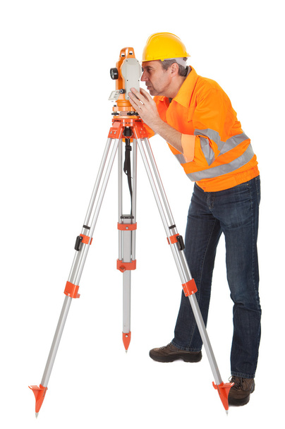 Senior land surveyor with theodolite - Zdjęcie, obraz