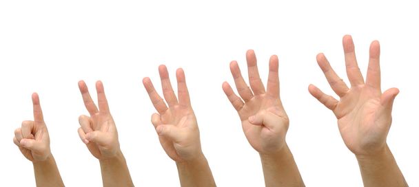 Hombre mano gesto conjunto contando números de uno a cinco
 - Foto, imagen