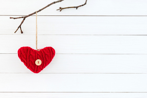 Red heart on white wooden background - Photo, Image