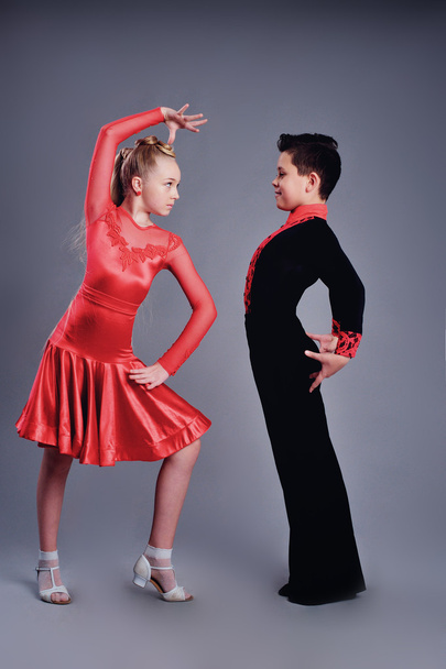Two beautiful children dancing ballroom dance sport - Fotoğraf, Görsel