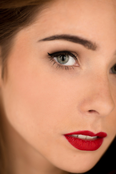 Close-up portrait of lady with red lips - Foto, Imagem