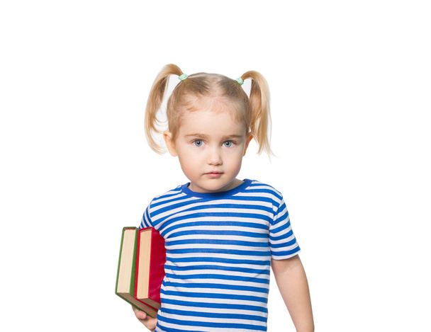 Little Funny girl  with books. - Zdjęcie, obraz