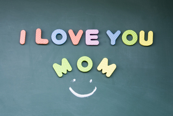 I love you mom sign drawn with chalk on blackboard - Photo, Image