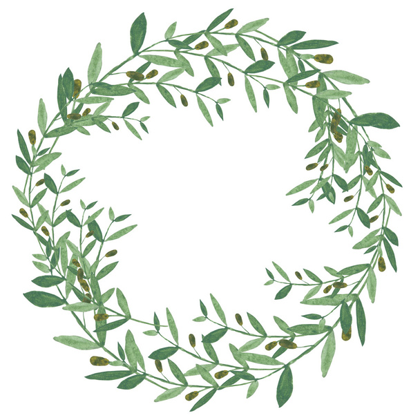 Watercolor olive wreath. - Foto, immagini
