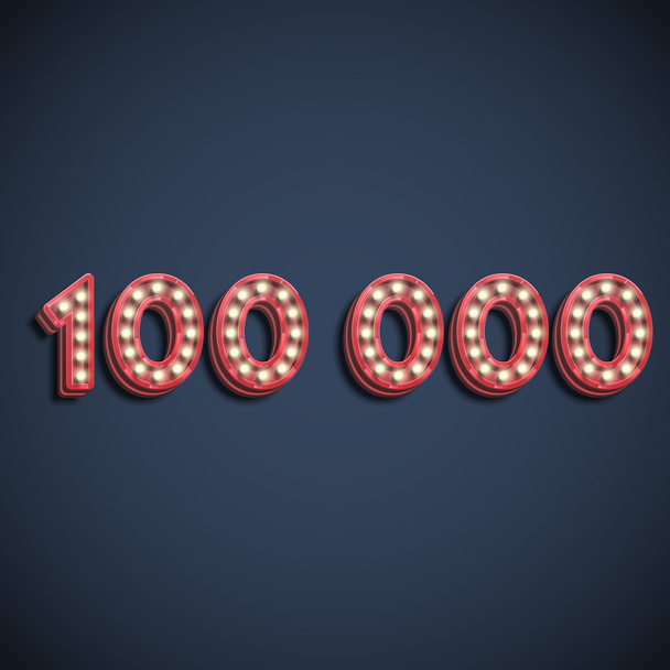 one hundred thousand with neon electric bulbs - Vector, Imagen