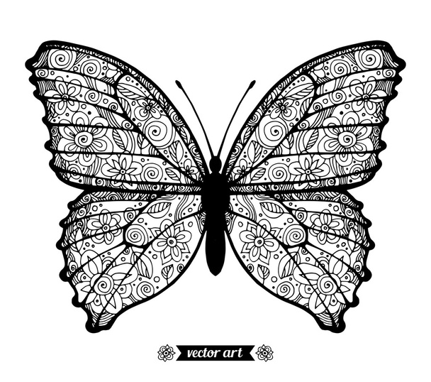 Mariposa monocromo de contorno - Vector, imagen