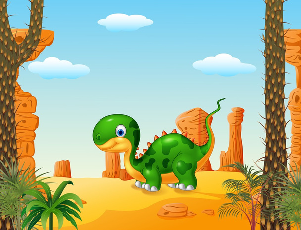 Leuke baby dinosaurus met woestijn achtergrond - Vector, afbeelding