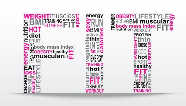 Word FIT with many words pink and black - Vector, Image