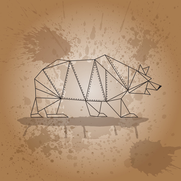 Медведь из треугольников контуры штрихи на коричневом фоне и акварельные брызги
 - Вектор,изображение