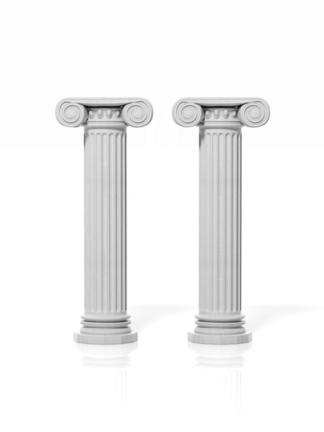Két ősi pillér, elszigetelt fehér background. - Fotó, kép