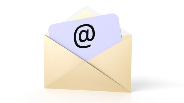 Otevřená žlutá obálka symbolem e-mailu, izolovaných na bílém. - Fotografie, Obrázek