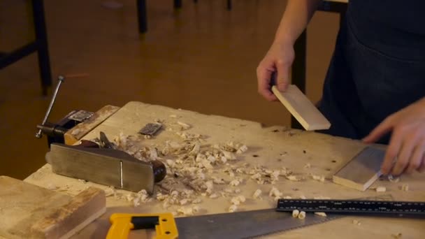 Ξυλουργός εργασίας κύρια εργασία με ξύλο - Πλάνα, βίντεο