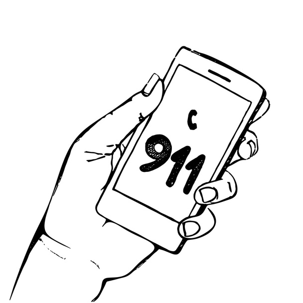 Cep telefonu numarası 911'i tutan el - Vektör, Görsel